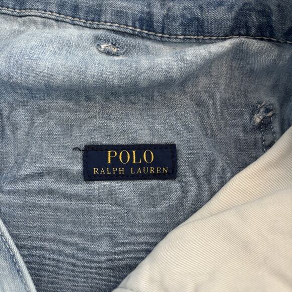 VTG Polo Ralph Lauren Carpenter Jean Shorts‎ Y2K Mens 36 Ripped Jorts Blue 90s - Picture 10 of 13